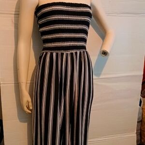 Elegant Black and White Striped Juniors Wide Leg Jumpsuit